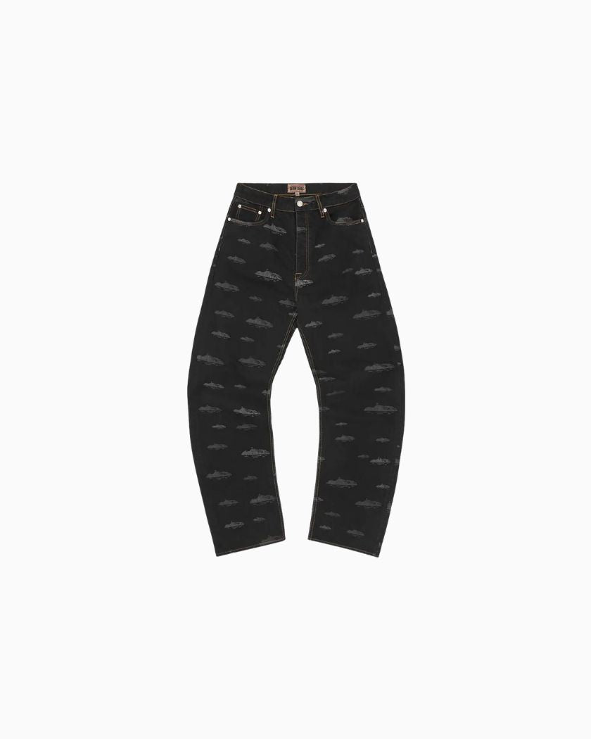 Corteiz Alcatraz Pattern Denim Jeans Black