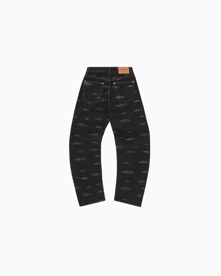 Corteiz Alcatraz Pattern Denim Jeans Black