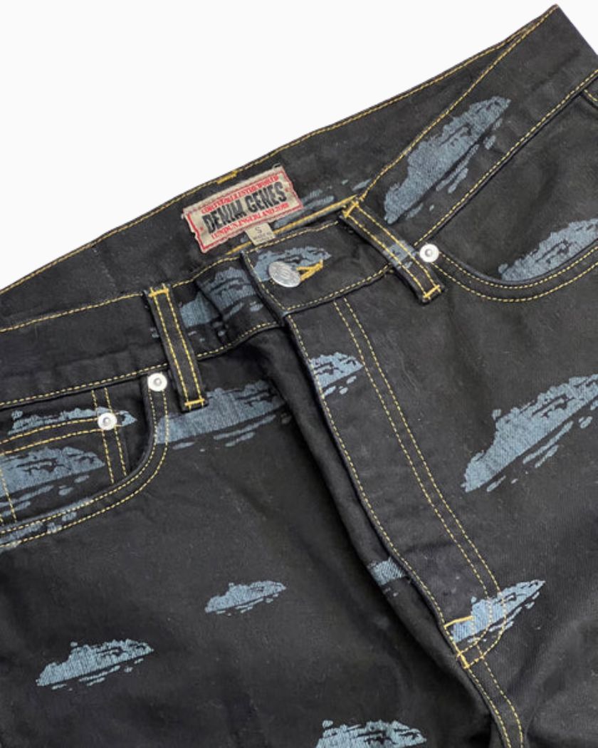 Corteiz Alcatraz Pattern Denim Jeans Black