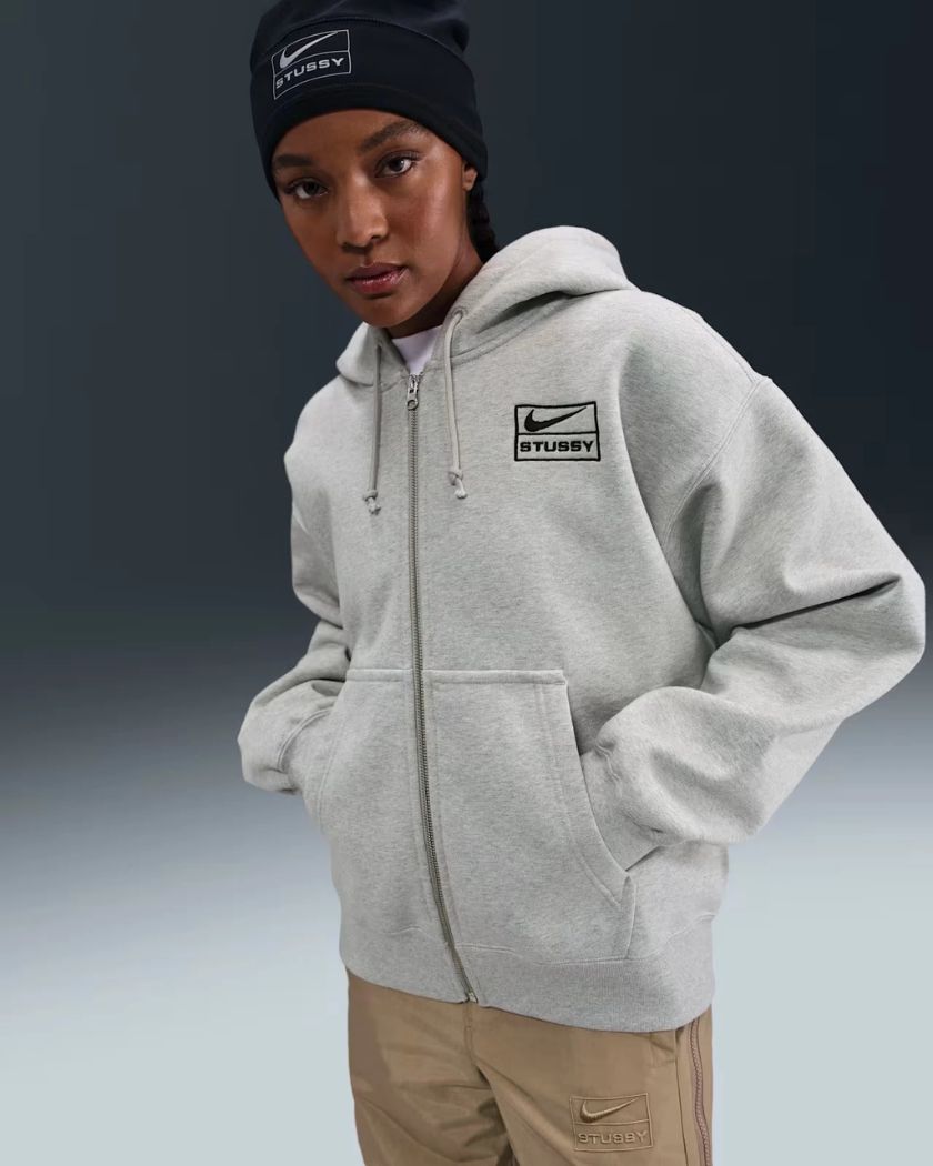 Stussy x Nike Fleece Zip Hoodie Grey Heather (FW25)