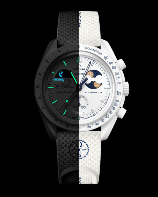 Swatch x Omega Bioceramic Moonswatch Mission to Earthphase Moonshine Gold Cold Moon Snoopy White Blue-SO33W701L