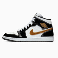 Air Jordan 1 Mid Patent Black White Gold