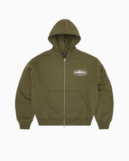 Corteiz Island Puff Pint Zip Hoodie Olive