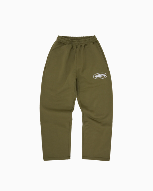 Corteiz Island Puff Print Open Hem Sweatpant Olive