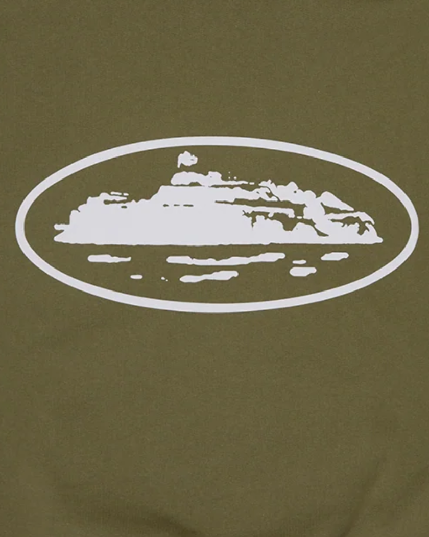 Corteiz Island Puff Print Open Hem Sweatpant Olive