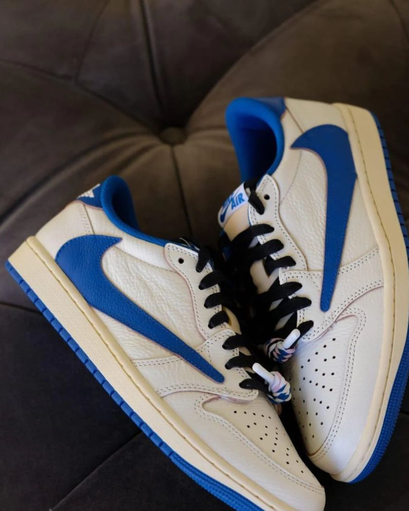 Air Jordan 1 Retro Low OG SP Fragment x Travis Scott Sail Military Blue