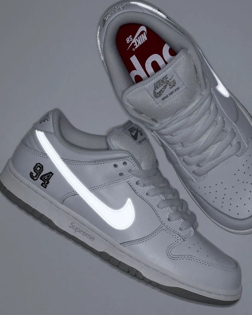 Nike SB Dunk Low Supreme 94 White Metallic Silver