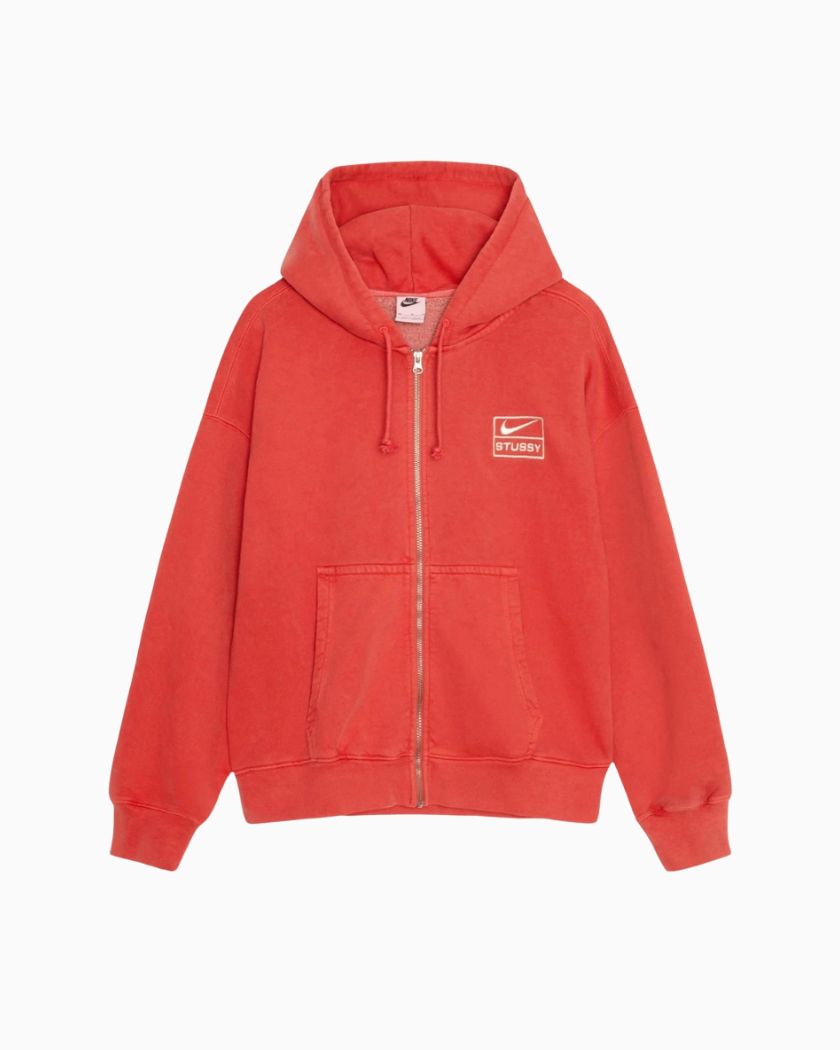 Stussy x Nike Pigment Dyed Fleece Zip Hoodie Habanero Red