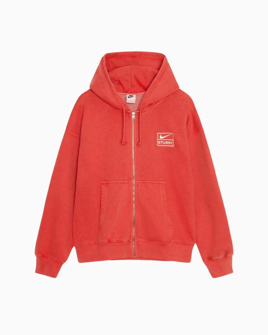 Stussy x Nike Pigment Dyed Fleece Zip Hoodie Habanero Red