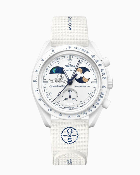 Swatch x Omega Bioceramic Moonswatch Mission to Earthphase Moonshine Gold Cold Moon Snoopy White Blue-SO33W701L