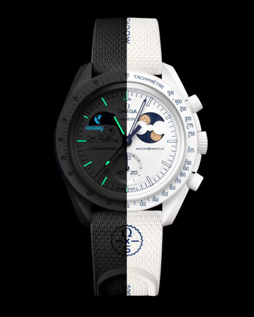 Swatch x Omega Bioceramic Moonswatch Mission to Earthphase Moonshine Gold Cold Moon Snoopy White Blue-SO33W701L