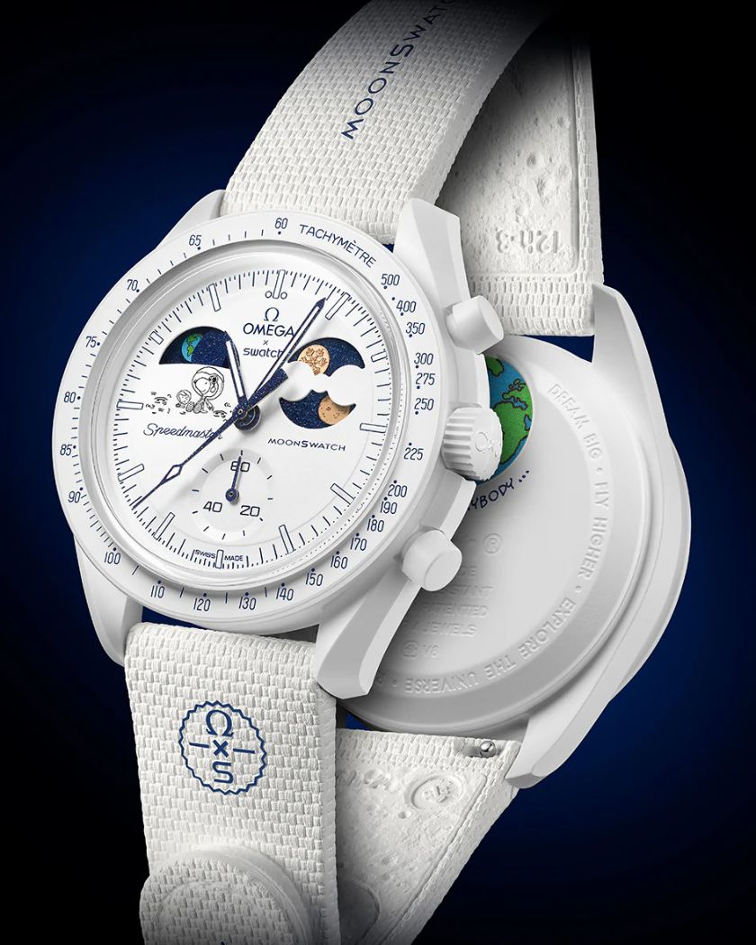 Swatch x Omega Bioceramic Moonswatch Mission to Earthphase Moonshine Gold Cold Moon Snoopy White Blue-SO33W701L