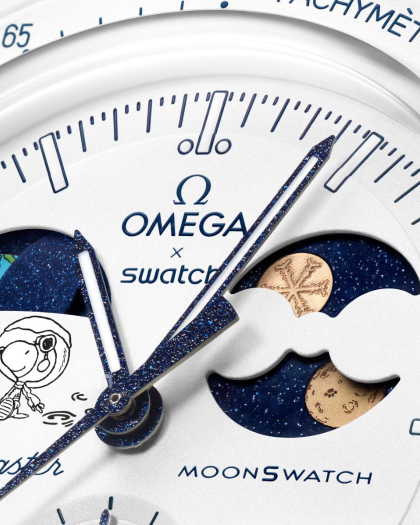 Swatch x Omega Bioceramic Moonswatch Mission to Earthphase Moonshine Gold Cold Moon Snoopy White Blue-SO33W701L