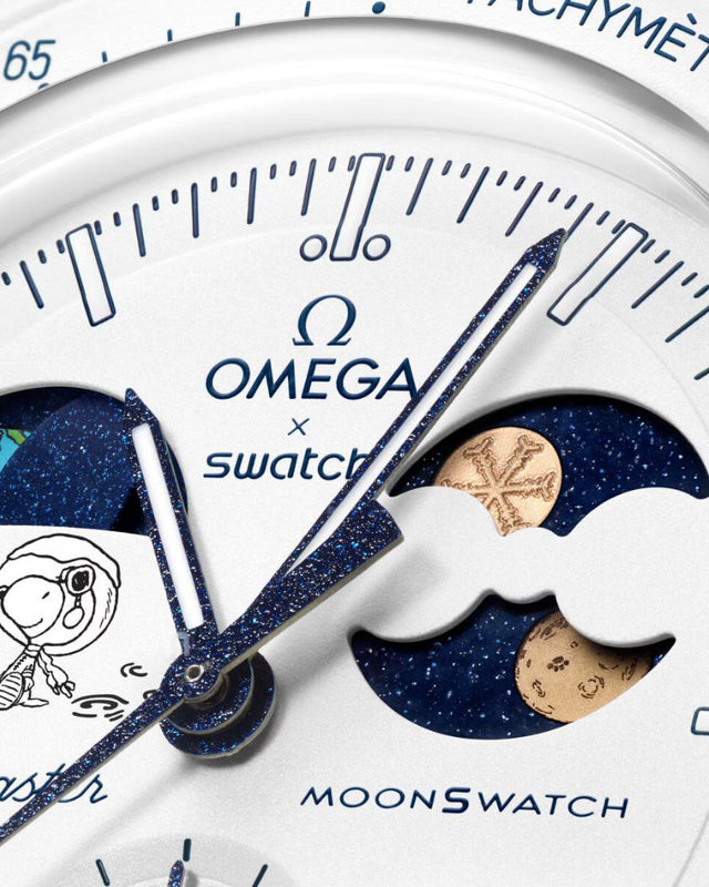 Swatch x Omega Bioceramic Moonswatch Mission to Earthphase Moonshine Gold Cold Moon Snoopy White Blue-SO33W701L